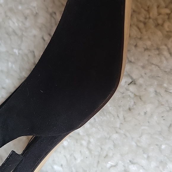 ZARA BLACk Suede Pointed Toe Sling Backs Gold Metal Textured Heels Size 41 - Picture 12 of 16